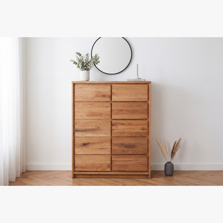Vysoká Eichenkommode aus Eiche – Türen und 5 Schubladen