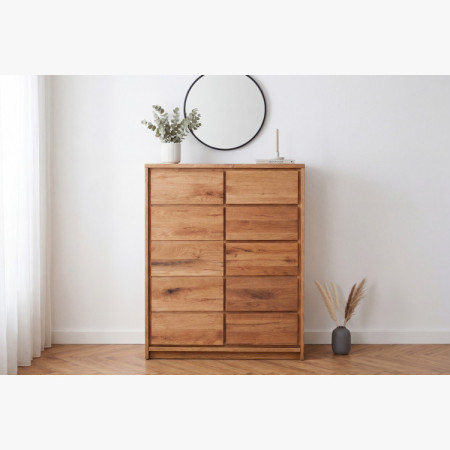 Vysoká Eichenkommode aus Eiche – Türen und 5 Schubladen