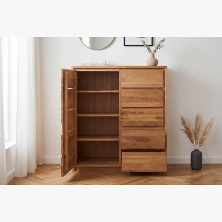 Vysoká Eichenkommode aus Eiche – Türen und 5 Schubladen