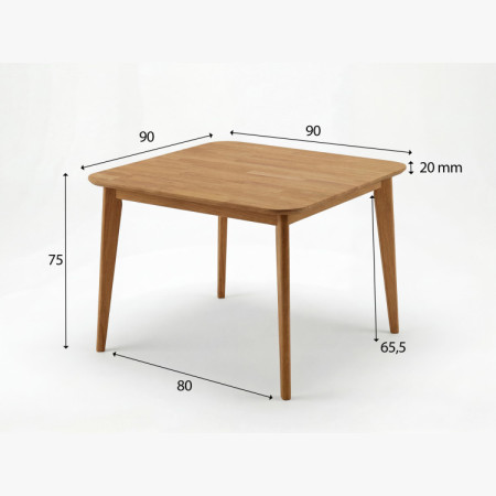 Eckiger Eichentisch, Liam 90 x 90