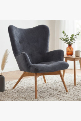 Křesílko do obývacího pokoje, dubové nohy - tmavě šedá - Vicky