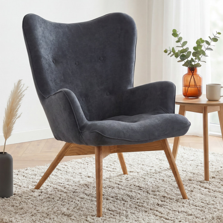 Křesílko do obývacího pokoje, dubové nohy - tmavě šedá - Vicky