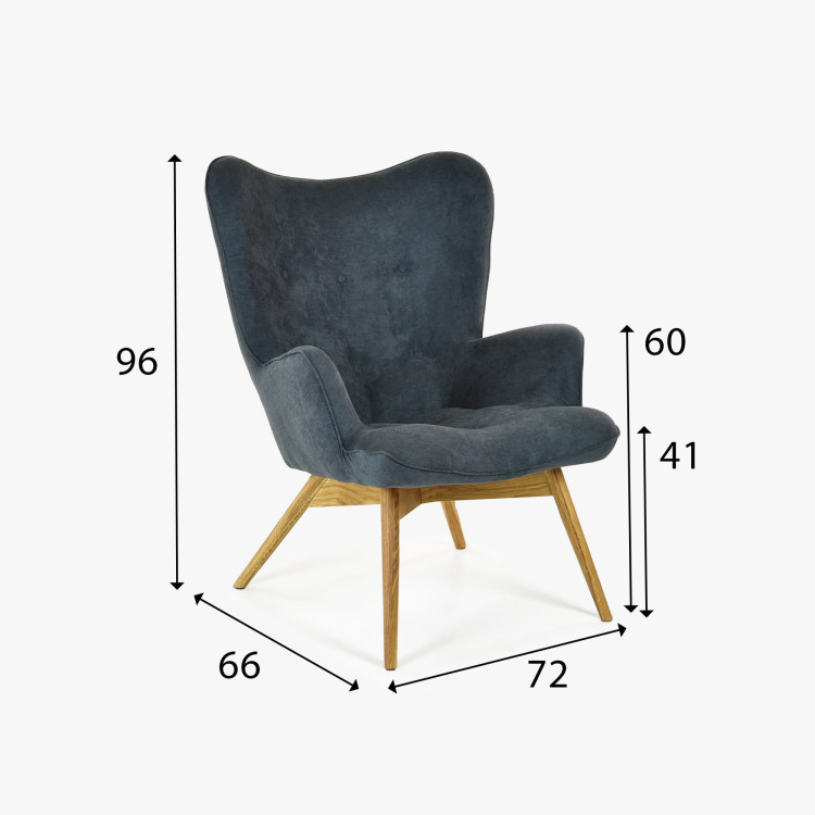 Křesílko do obývacího pokoje, dubové nohy - tmavě šedá - Vicky