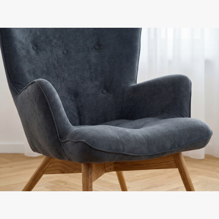 Křesílko do obývacího pokoje, dubové nohy - tmavě šedá - Vicky