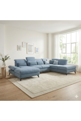 Sedergarnitur Carolina in U-Form mit Funktionsmöglichkeiten, blau