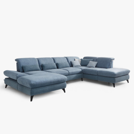 Sedergarnitur Carolina in U-Form mit Funktionsmöglichkeiten, blau