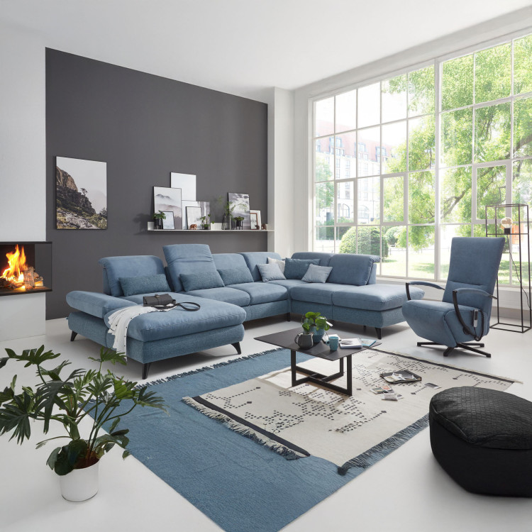 Sedergarnitur Carolina in U-Form mit Funktionsmöglichkeiten, blau