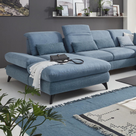 Sedergarnitur Carolina in U-Form mit Funktionsmöglichkeiten, blau
