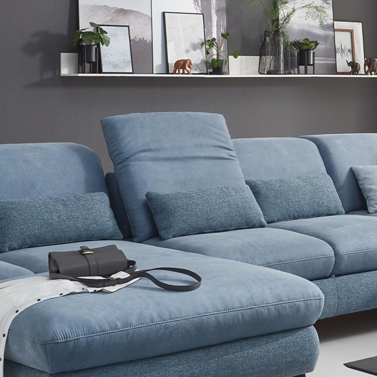 Sedergarnitur Carolina in U-Form mit Funktionsmöglichkeiten, blau