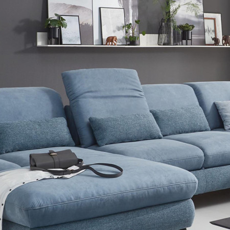Sedergarnitur Carolina in U-Form mit Funktionsmöglichkeiten, blau
