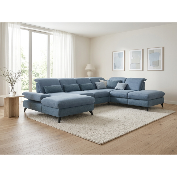 Sedergarnitur Carolina in U-Form mit Funktionsmöglichkeiten, blau