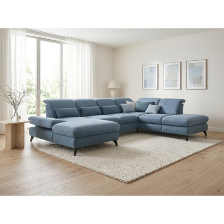 Sedergarnitur Carolina in U-Form mit Funktionsmöglichkeiten, blau