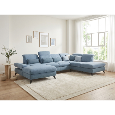 Sedergarnitur Carolina in U-Form mit Funktionsmöglichkeiten, blau