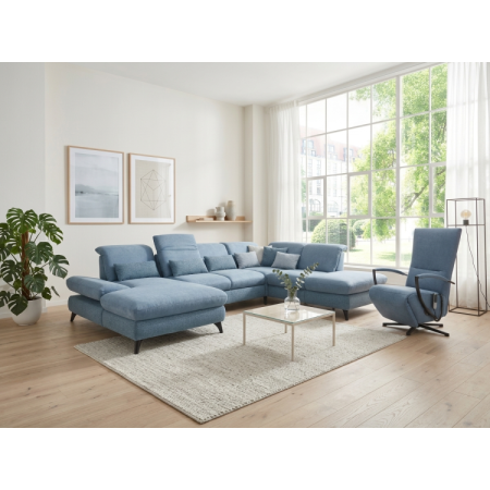 Sedergarnitur Carolina in U-Form mit Funktionsmöglichkeiten, blau