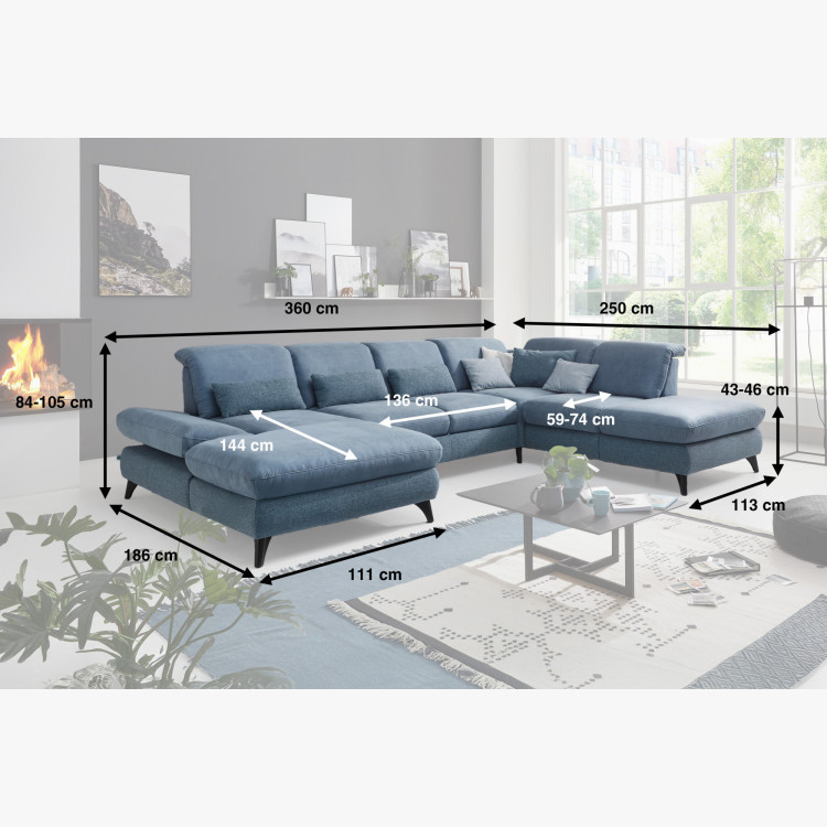 Sedergarnitur Carolina in U-Form mit Funktionsmöglichkeiten, blau