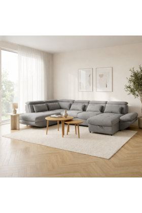 Modernes U-Sofa mit Schlaf- und Stauraumfunktion, Holzrahmen