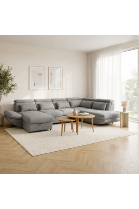 U-Sofa Ecksofa mit Schlaffunktion und Stauraum Holzrahmen