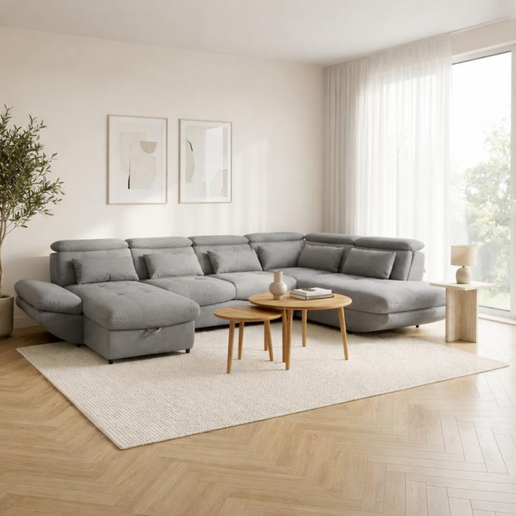 Sedergarnitur in U-Form mit Schlafsofa Funktion Park – längere Seite rechts