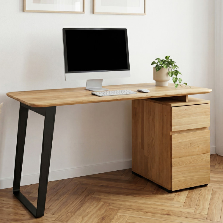 Dub-Schreibtisch Albero 140x65 cm – massive Eiche, Metallfüße