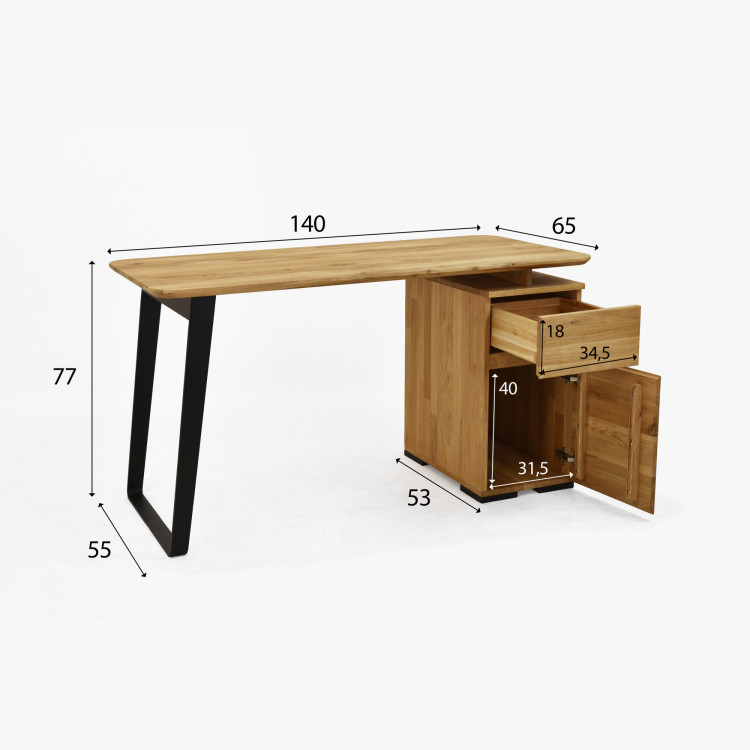 Dub-Schreibtisch Albero 140x65 cm – massive Eiche, Metallfüße