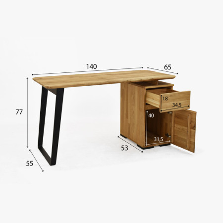 Dub-Schreibtisch Albero 140x65 cm – massive Eiche, Metallfüße