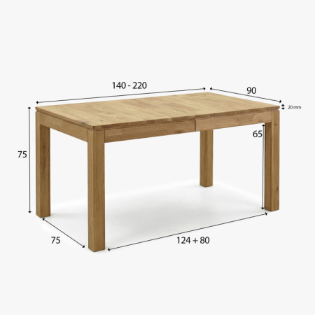 Massiver Eiche Ausziehtisch Matuš 140 x 90 cm + 80 cm Auszug