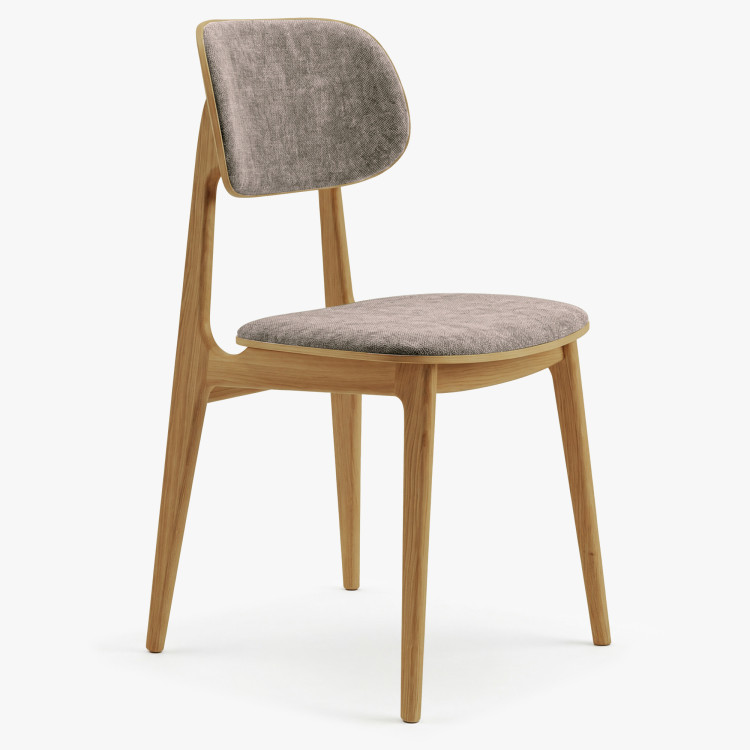 Polsterstuhl Vard aus massivem Eichenholz – grau-brauer Stoff taupe