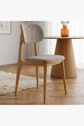 Polsterstuhl Vard aus massivem Eichenholz – grau-brauer Stoff taupe 2