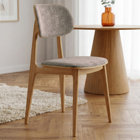 Polsterstuhl Vard aus massivem Eichenholz – grau-brauer Stoff taupe