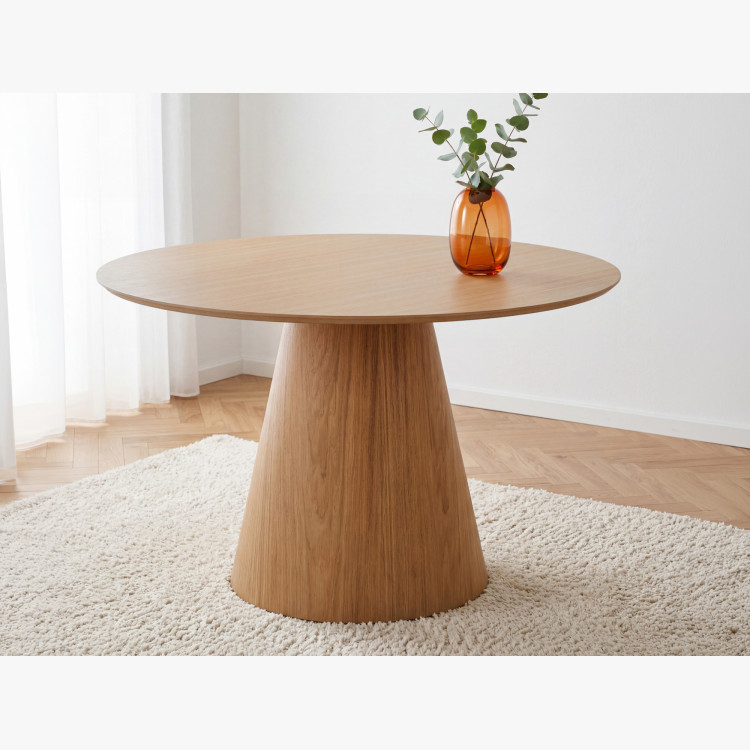 Runder Esstisch 120 cm mit konischem Bein – naturfarbene Eichenfurnier