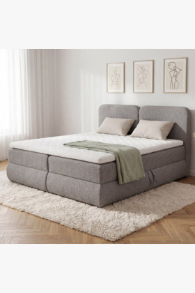 Boxspringbett 180x200 in grau-braun mit Matratze und Stauraum