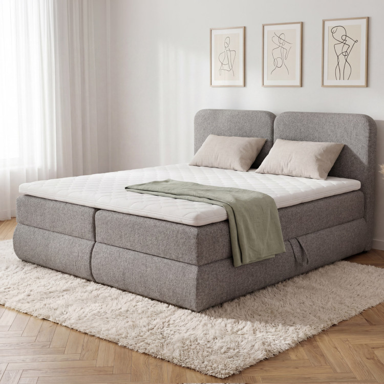 Boxspringbett 180x200 in grau-braun mit Matratze und Stauraum