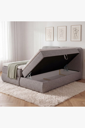 Boxspringbett 180x200 in grau-braun mit Matratze und Stauraum 2
