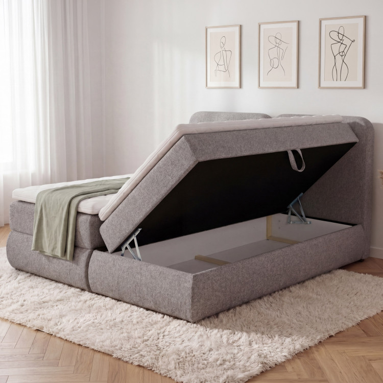 Boxspringbett 180x200 in grau-braun mit Matratze und Stauraum