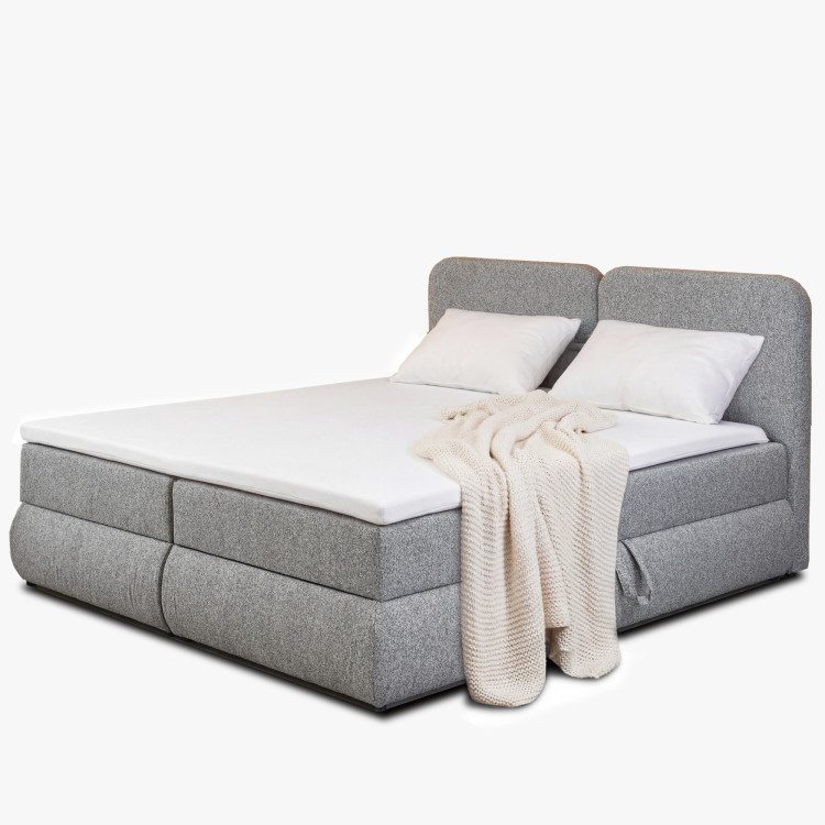 Boxspringbett 180x200 in grau-braun mit Matratze und Stauraum