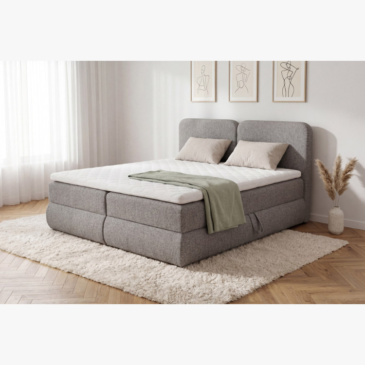 Boxspringbett 180x200 in grau-braun mit Matratze und Stauraum
