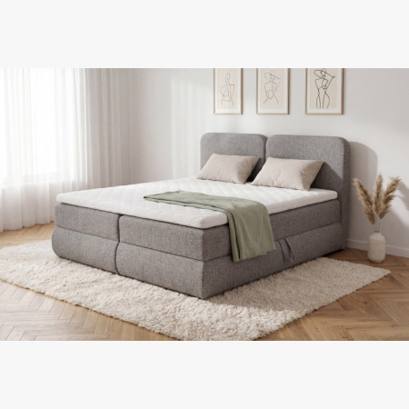Boxspringbett 180x200 in grau-braun mit Matratze und Stauraum