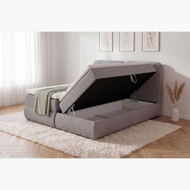 Boxspringbett 180x200 in grau-braun mit Matratze und Stauraum