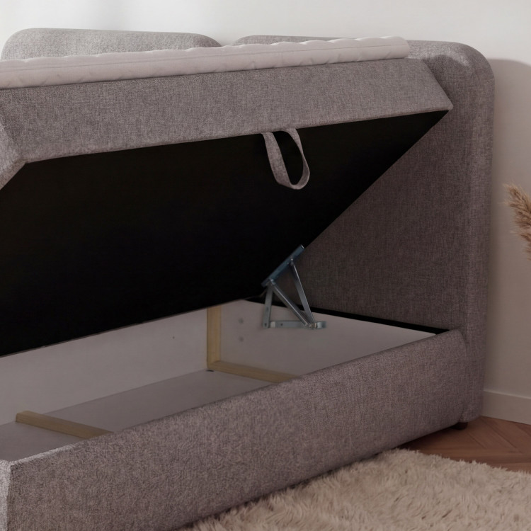 Boxspringbett 180x200 in grau-braun mit Matratze und Stauraum