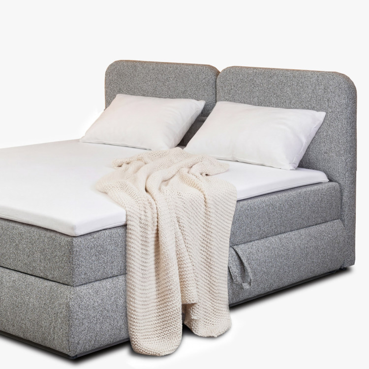 Boxspringbett 180x200 in grau-braun mit Matratze und Stauraum