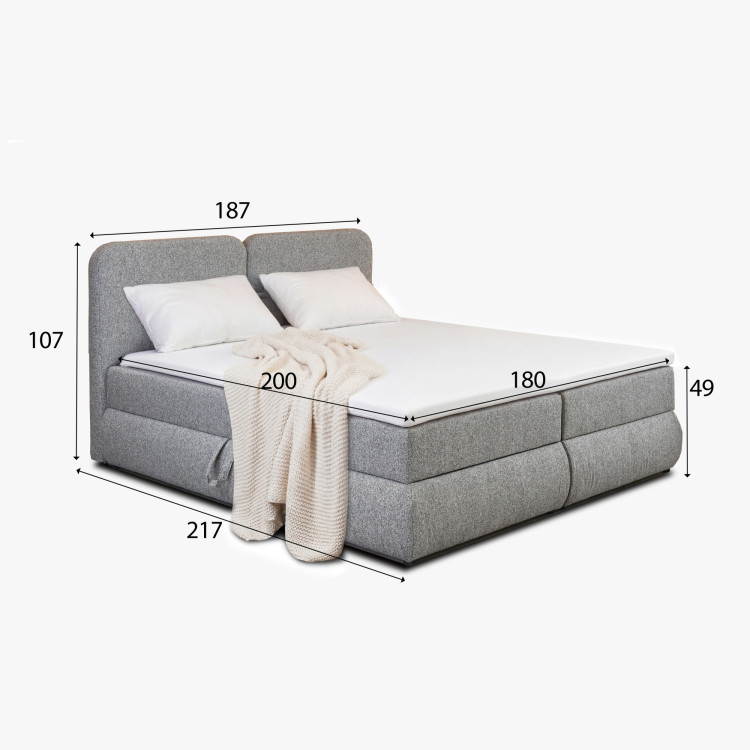 Boxspringbett 180x200 in grau-braun mit Matratze und Stauraum