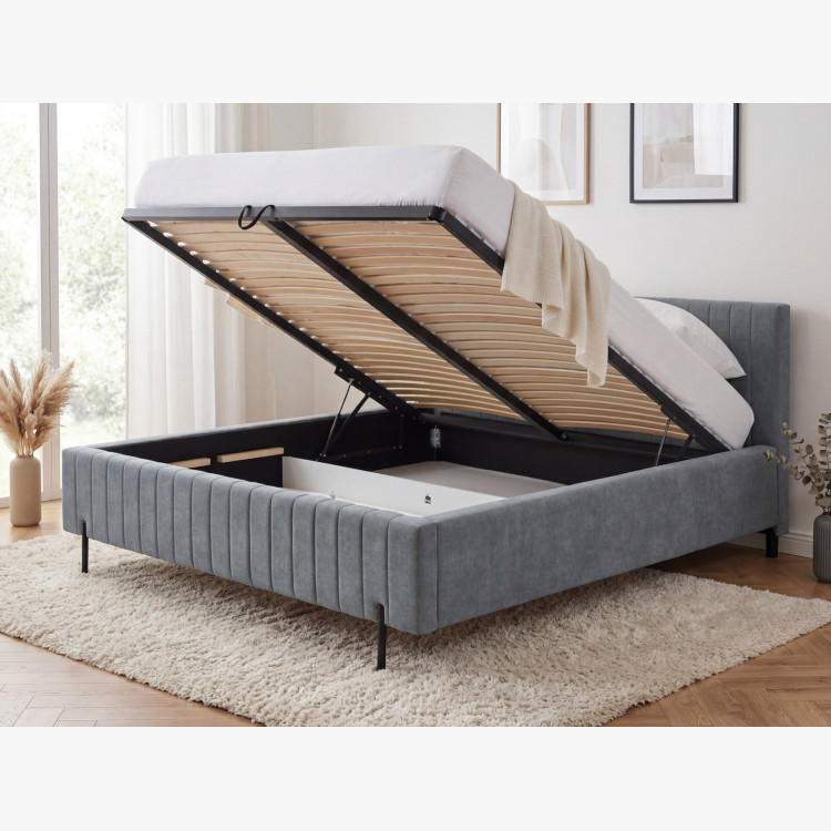 Čalouněná postel 180x200 grau mit Stauraum und Lattenrost