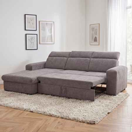 R Ecksofa Denver linke Ecke taupe mit Schlaffunktion