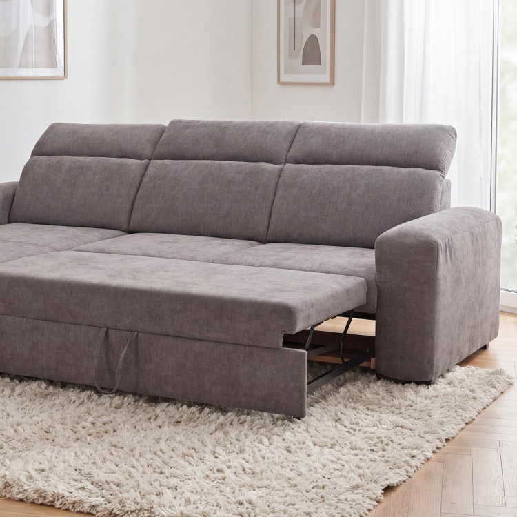 R Ecksofa Denver linke Ecke taupe mit Schlaffunktion