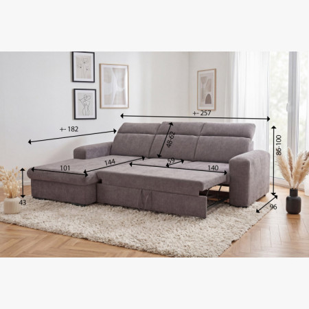 R Ecksofa Denver linke Ecke taupe mit Schlaffunktion