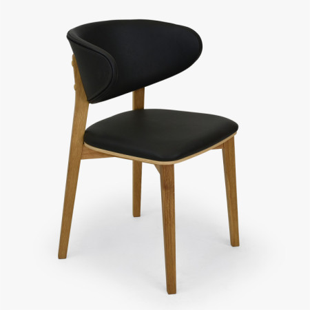 Čalouněná jídelní židle Saška – schwarzes italienisches Leder, massiv geölte Eiche