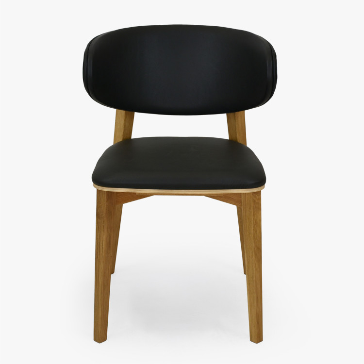 Čalouněná jídelní židle Saška – schwarzes italienisches Leder, massiv geölte Eiche