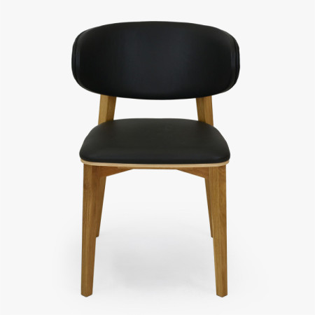 Čalouněná jídelní židle Saška – schwarzes italienisches Leder, massiv geölte Eiche