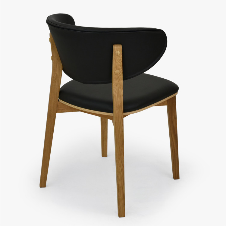 Čalouněná jídelní židle Saška – schwarzes italienisches Leder, massiv geölte Eiche