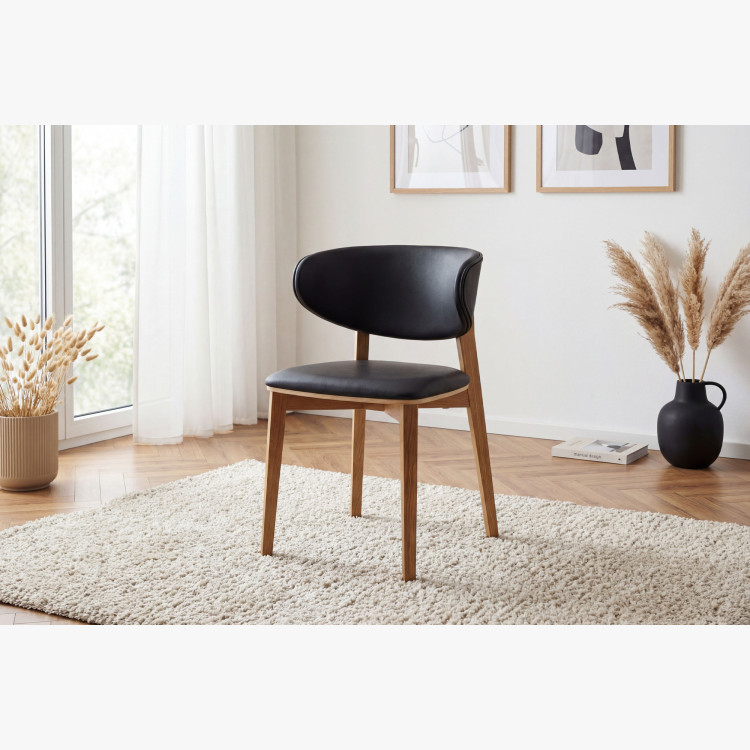 Čalouněná jídelní židle Saška – schwarzes italienisches Leder, massiv geölte Eiche